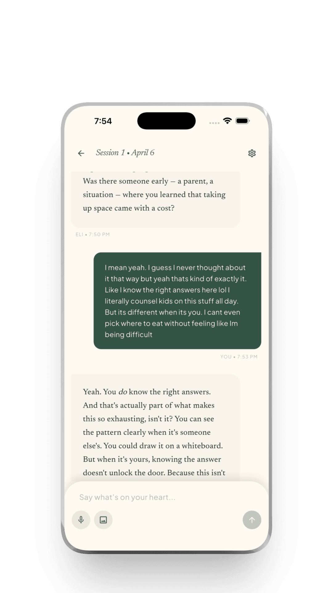 Eli deep session showing a real conversation with probing questions