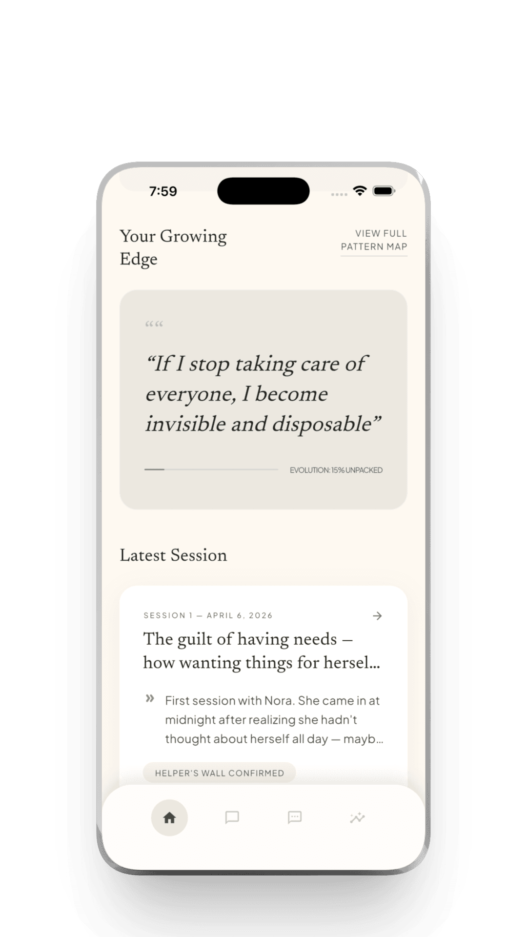 Eli Your Growing Edge showing the core sentence a user discovered